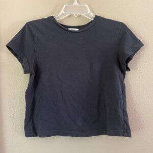 $78 Agolde Crew Neck MAYA Cotton Cropped Tee Shirt Black Size S